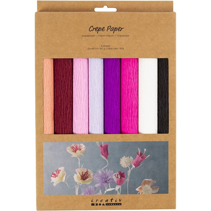 Crepepapirpakke, 8 ruller, Lilla/pink
